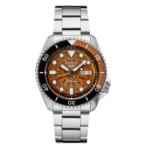 NEW SEIKO 5 SPORTS MEN'S SRPJ47 AUTOMATIC ORANGE DIAL STAINLESS WATCH - Picture 1 of 7